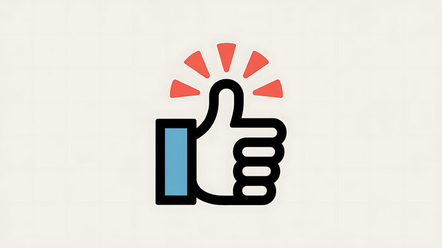 White thumb up with red triangles and blue cuff symbol gesture hand like