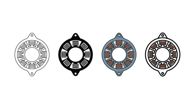 Set of four circular motor stator diagrams with different styles