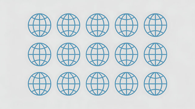 Twelve identical blue globe arranged in a grid on a white background earth planet symbol