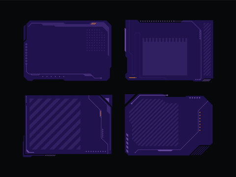 Set of futuristic purple digital frames for tech-focused design projects.