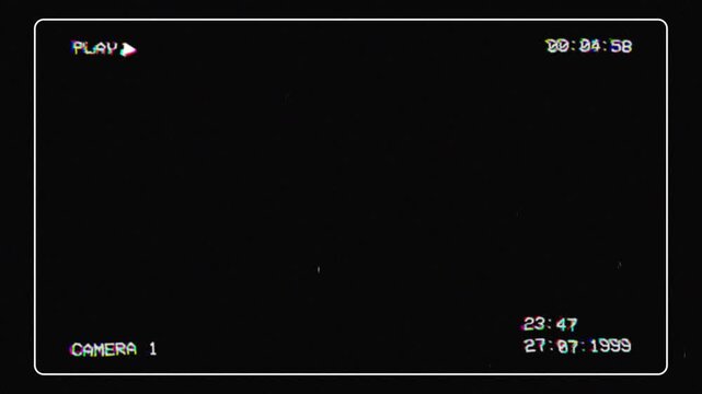 Vintage VHS Camcorder Recording Screen Overlay with Glitch Noise and Timecode 4k video