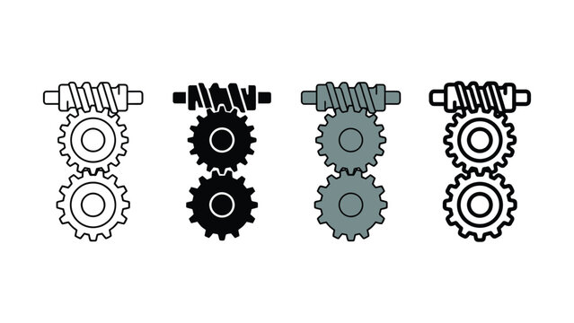 Worm gears and spur gears engagement illustration variations