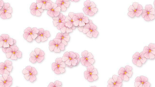 Animated Pink Cherry Blossom Flowers Falling Down on White Background