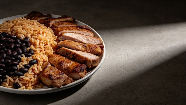 Cuban lunch platter with moros y cristianos rice and black b