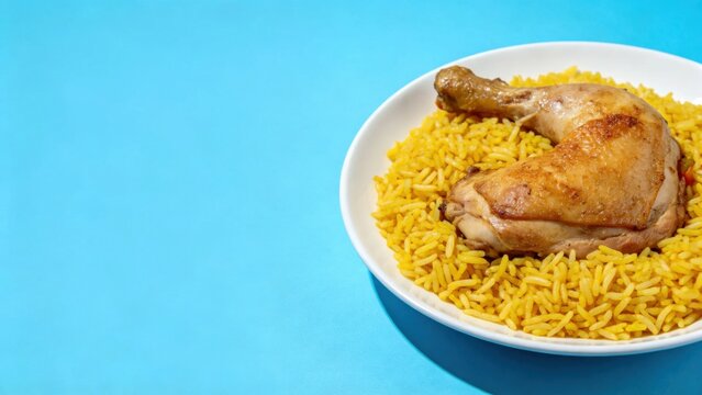 Cuban lunch plate with arroz con pollo yellow rice and chick