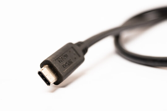 Short Black USB Type C to USB A Adapter Cable Isolated on White Background