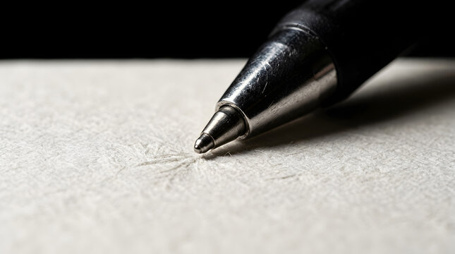 Pen tip writing on paper surface.