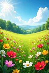 Fototapeta premium Vibrant wildflowers carpet sun-drenched meadow, wildflower meadow, texture