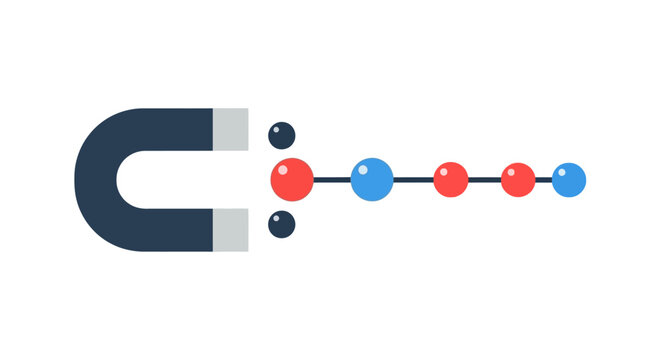 Magnet attracting red and blue spheres connected by bonds