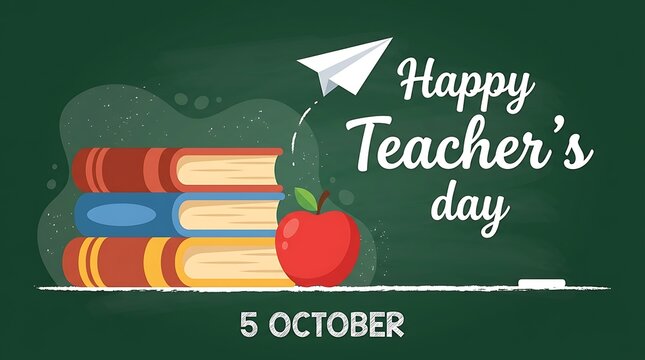 Happy teachers day celebration with books and apple