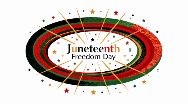 Juneteenth Freedom Day Celebration Graphic with Pan-African Colors and Stars