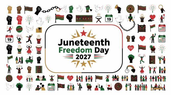 Juneteenth Freedom Day 2027 Celebration Vector Icon Collage