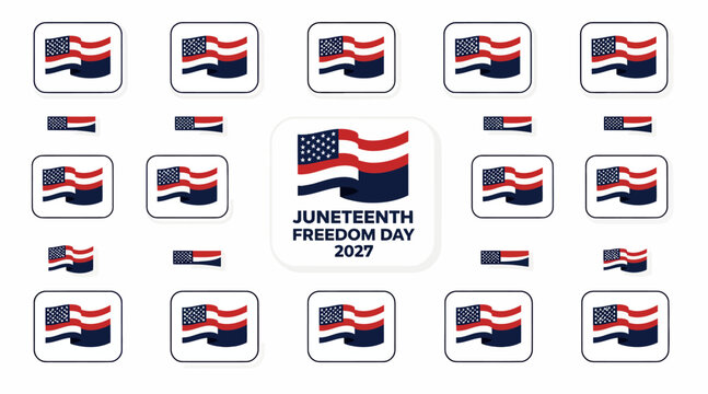 Juneteenth Freedom Day 2027 stickers with American flags