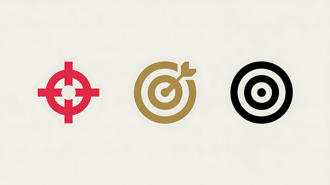 Three minimalist target red gold black on cream background goal objective bullseye