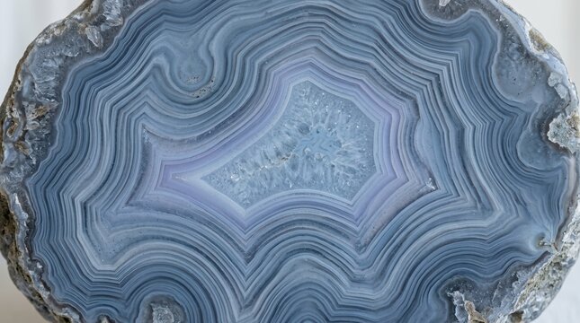 Blue Agate Geode Slice Macro Texture Abstract Background Pattern of Natural Banded Chalcedony Crystal Mineral Stone Formation