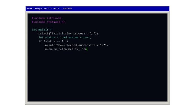 Retro C++ Compiler Editor Programming Animation for Presentation Background and Technology Motion Design Video