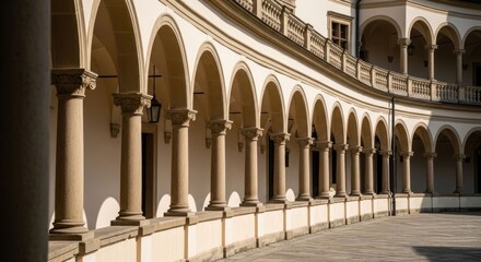 Fototapeta premium Elegant Arched Colonnade in Historic Building Courtyard.
