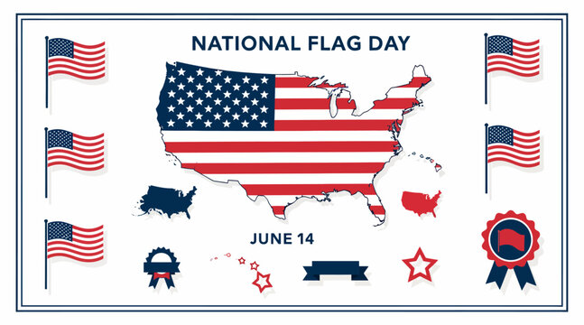 National Flag Day USA, American flag on map
