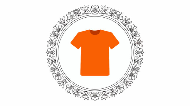 Orange T-shirt inside floral circle graphic icon, vector illustration.