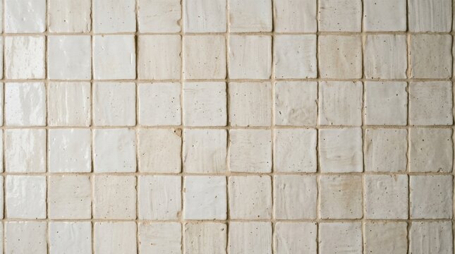 Handmade White Zellige Ceramic Wall Tiles Texture Background for Modern Interior Design and Minimalist Kitchen Backsplash Renovation
