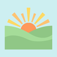 Fototapeta premium A simple sun rising over green hills