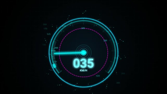 Futuristic Neon Digital Speedometer Interface HUD with Display Speed
