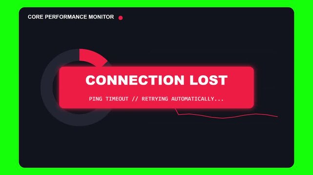 Connection Lost Error Interface on Green Screen, Network Performance Monitor Dashboard, Technology UI Animation for Motion Design Video Background