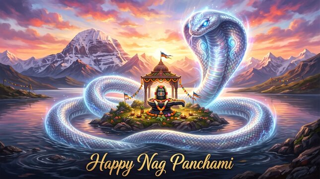 Serpentine water sculpture honors nag panchami festival