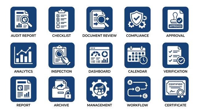 Icons display audit and compliance.