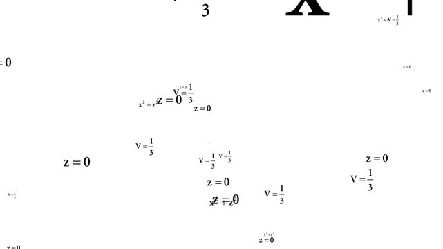 Black math formulas on chalkboard white background. Seamless loop of handwritten mathematical formulas, 4K chroma key formulas, Floating physics overlay,