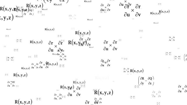 Black math formulas on chalkboard white background. Seamless loop of handwritten mathematical formulas, 4K chroma key formulas, Floating physics overlay,
