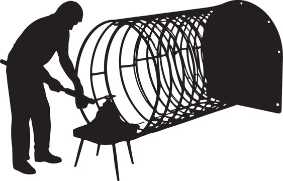 Silhouette of man using jackhammer on road roller drum person