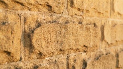 Naklejka premium Textured Golden Sandstone Wall Background Close Up Detail of Rustic Masonry Architecture for Exterior Design and Construction Projects