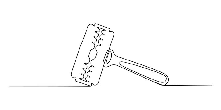 Continuous single line drawing of a sharp metal razor blade tool