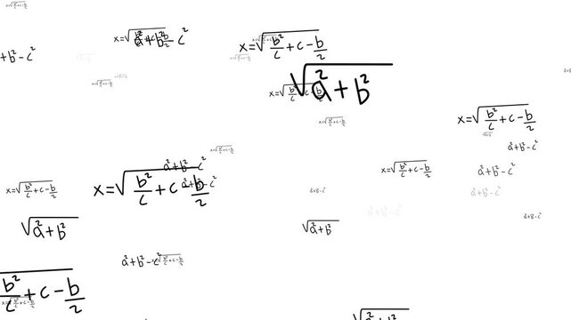Black math formulas on chalkboard white background. Seamless loop of handwritten mathematical formulas, 4K chroma key formulas, Floating physics overlay,