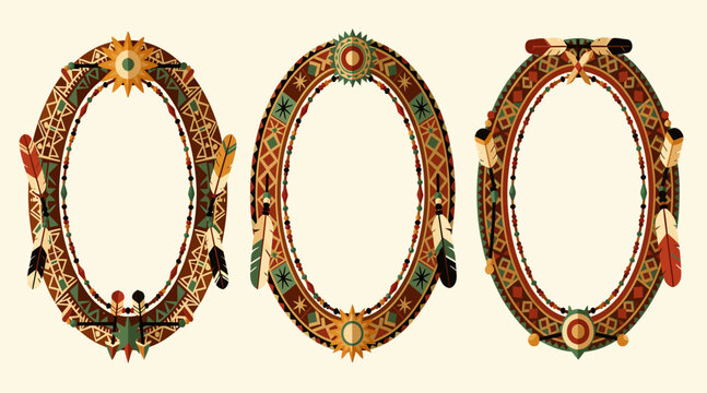 ornate oval frames, decorative borders, vintage illustration