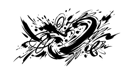 Obraz premium Black Graffiti, Abstract Art, Urban Splash, Dynamic Vector Illustration isolated on White Background flat vector eps silhouette