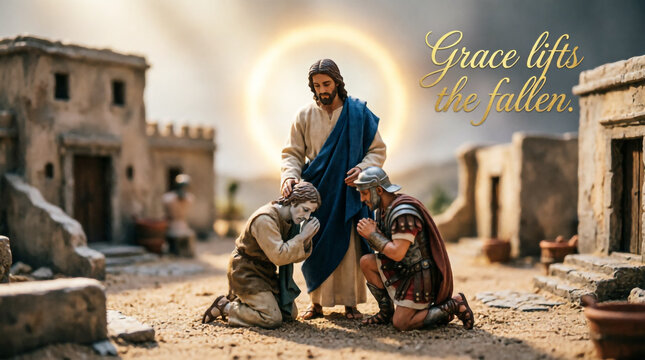 Jesus Christ heals the centurion's servant with faith, honoring his remarkable belief in him.