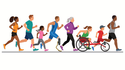 Obraz premium Diverse group of active people running a marathon race together