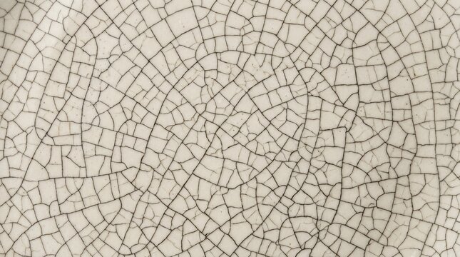 Close up of white ceramic craquelure texture with dark cracks, vintage pottery glaze pattern background for artistic design projects