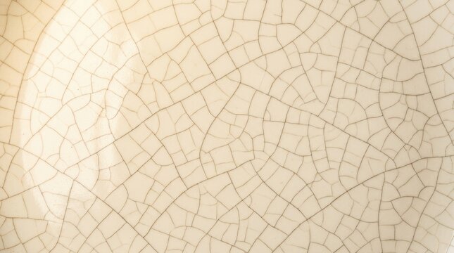 Close up of antique ceramic craquelure texture with fine cracks on cream glaze background for vintage design and artistic backdrop