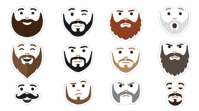 Collection of cartoon faces with different beard styles and expressions.