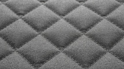 Fototapeta premium Grey Quilted Fabric Texture Close Up Featuring Diamond Pattern Stitching for Luxury Interior Design Backgrounds and Upholstery Projects