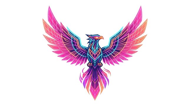 Colorful neon phoenix bird with wings spread