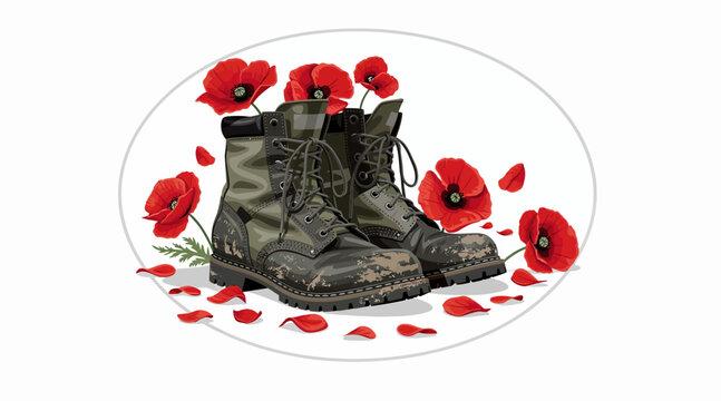 military boots with poppies, remembrance day symbol