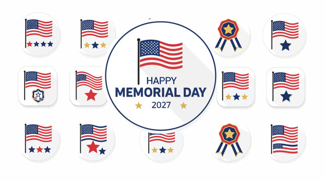 memorial day, american flag icons