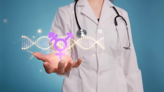 Doctor holding DNA strand with genetic mutation concept.