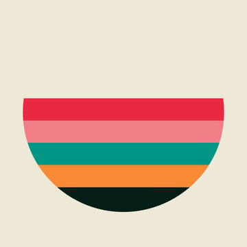 Abstract graphic with stacked colorful horizontal stripes forming a half circle