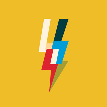 Abstract lightning bolt with multiple colors on yellow background