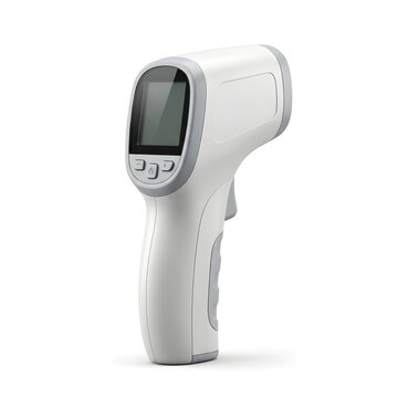Digital infrared forehead thermometer measuring temperature isolated on white background